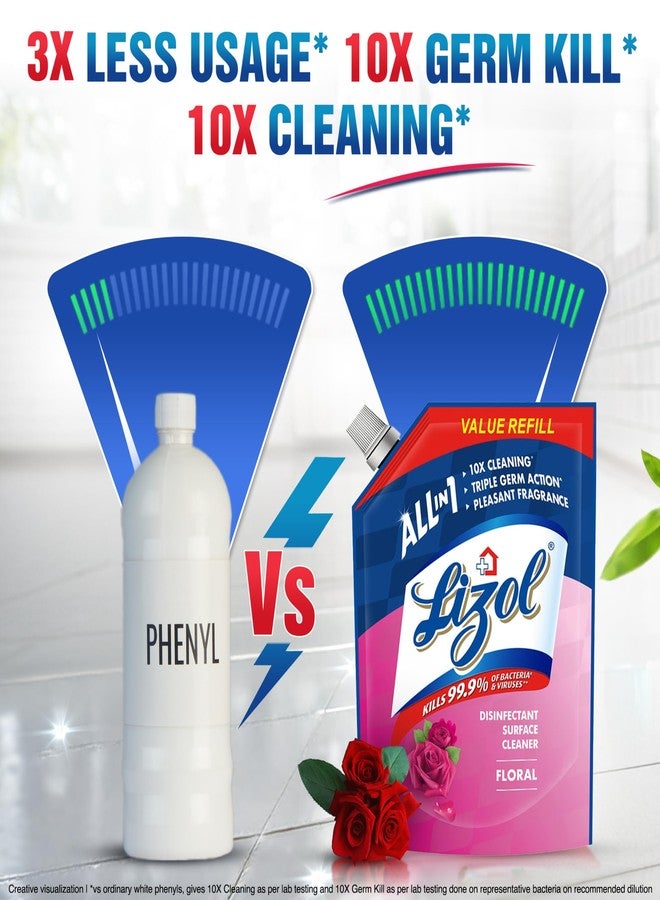 Lizol Disinfectant Surface & Floor Cleaner Liquid Refill Pack, Floral - 1800 ml | Suitable for All Floor Cleaner Mops | Kills 99.9% Germs| India's #1 Floor Cleaner - Image 3