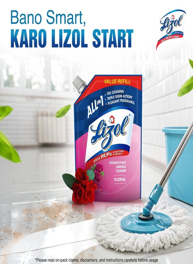 Lizol Disinfectant Surface & Floor Cleaner Liquid Refill Pack, Floral - 1800 ml | Suitable for All Floor Cleaner Mops | Kills 99.9% Germs| India's #1 Floor Cleaner - Image 2
