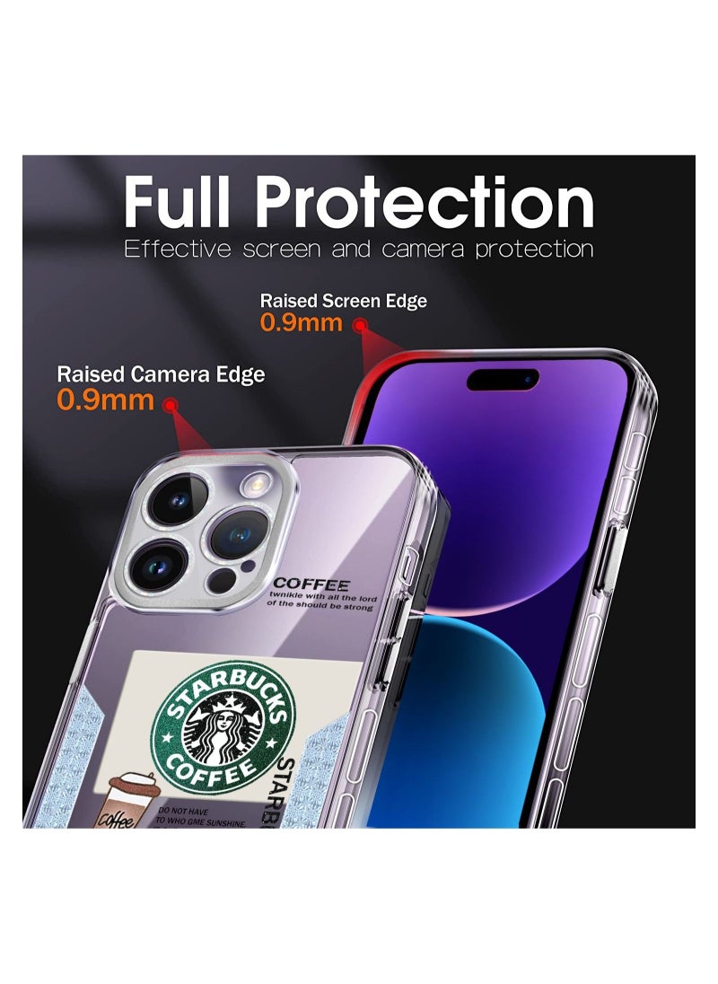 Starbucks - Starbucks Series High Quality Square Edge Cover Full Lens Protective Transparent TPU Case With Stickers For Apple iPhone 14 Pro Max Rose Gold - Image 1