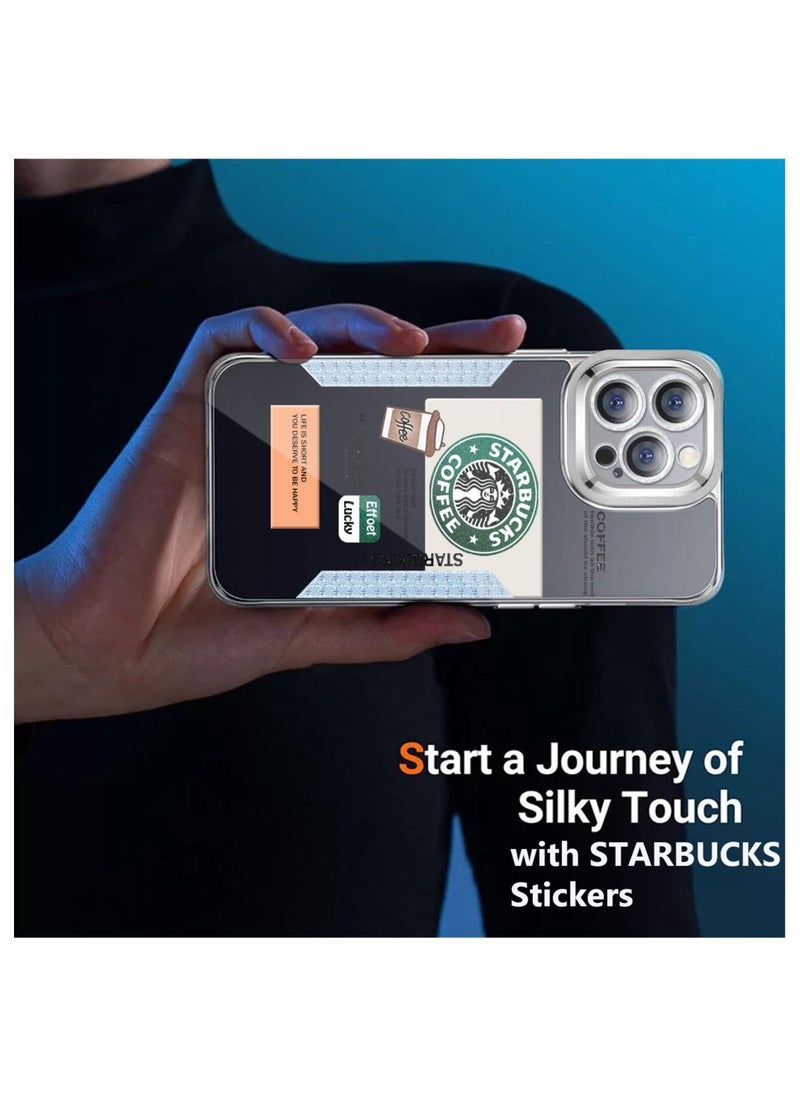 Starbucks - Starbucks Series High Quality Square Edge Cover Full Lens Protective Transparent TPU Case With Stickers For Apple iPhone 14 Pro Max Rose Gold - Image 1