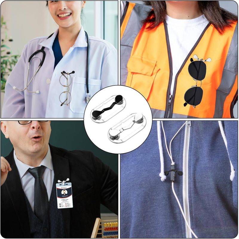 Magnetic Eyeglass Holders 4pcs: Durable Metal & Plastic Build - Universal Fit Magnetic Eyeglass Clips for Office Workers, Nurses, Seniors - Image 2