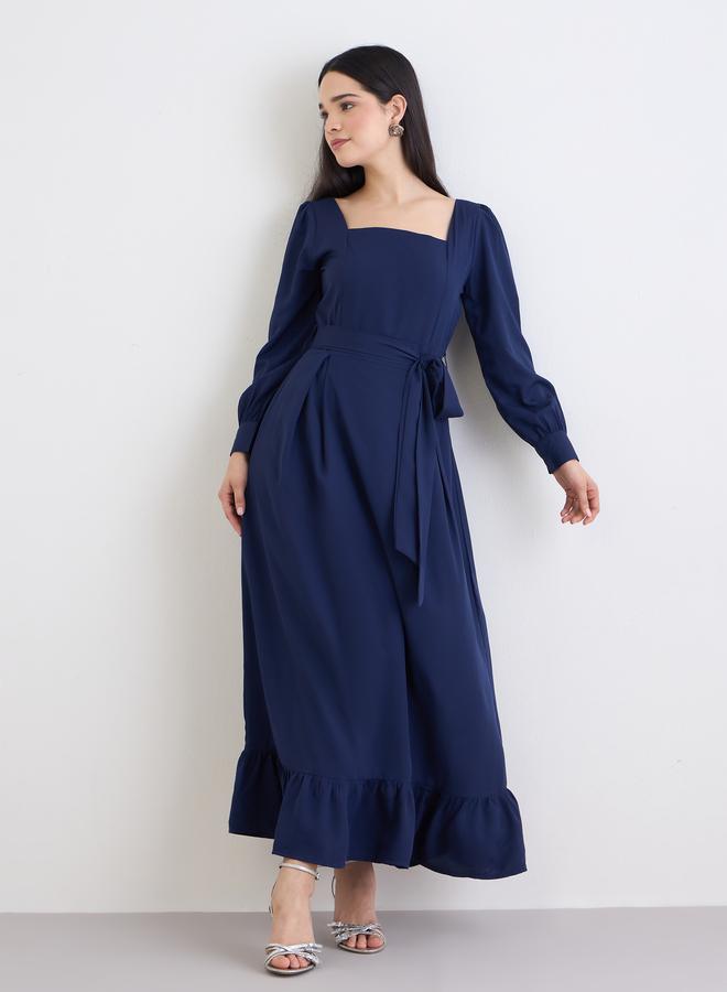 Styli Navy Blue Ruffled Hem Balloon Sleeve Maxi Dress - Image 2