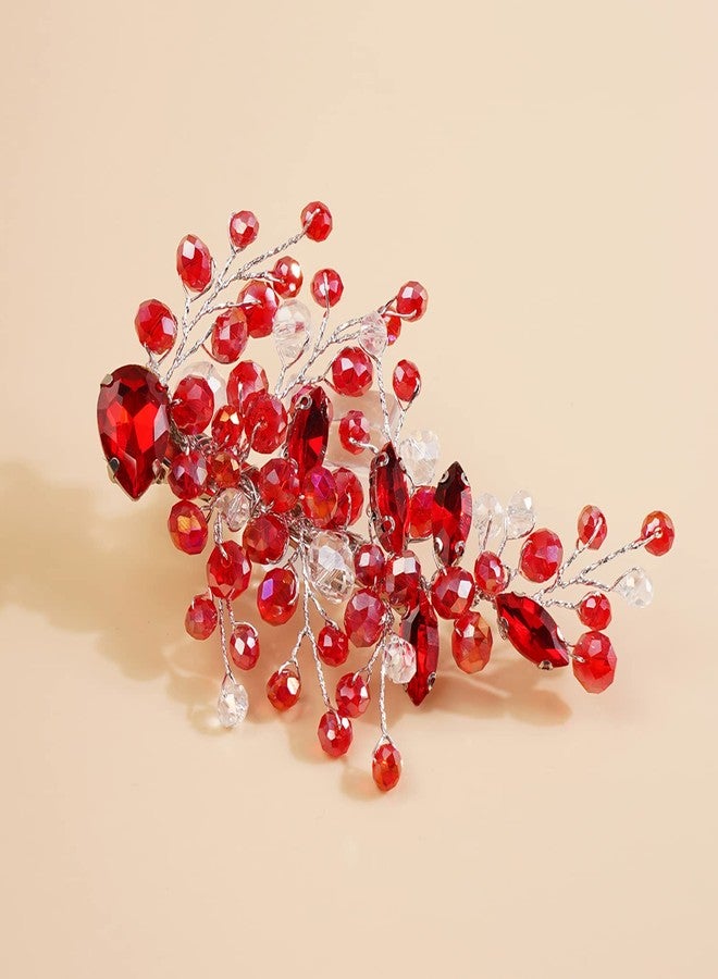 Xerling Red Crystal Bridal Headpiece Ruby Rhinestone Hair Clips for Wedding Vintage Hair Accessories for Flower Girls Brides (Red) - Image 3