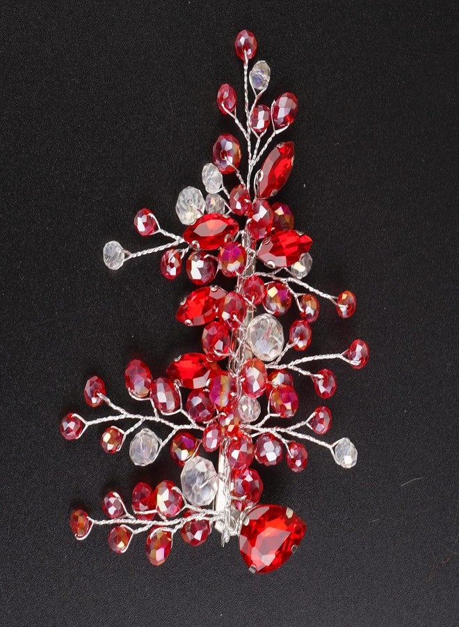 Xerling Red Crystal Bridal Headpiece Ruby Rhinestone Hair Clips for Wedding Vintage Hair Accessories for Flower Girls Brides (Red) - Image 5