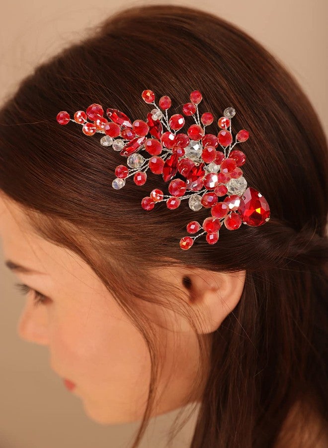 Xerling Red Crystal Bridal Headpiece Ruby Rhinestone Hair Clips for Wedding Vintage Hair Accessories for Flower Girls Brides (Red) - Image 1