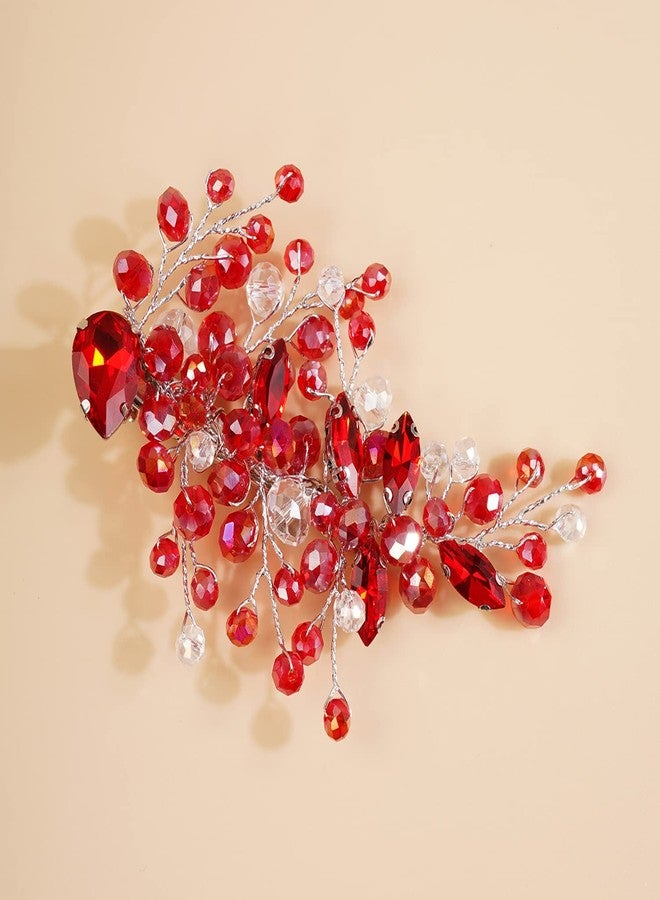 Xerling Red Crystal Bridal Headpiece Ruby Rhinestone Hair Clips for Wedding Vintage Hair Accessories for Flower Girls Brides (Red) - Image 2