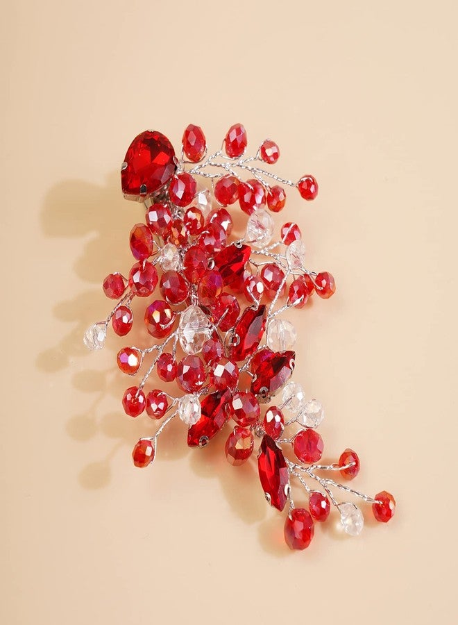 Xerling Red Crystal Bridal Headpiece Ruby Rhinestone Hair Clips for Wedding Vintage Hair Accessories for Flower Girls Brides (Red) - Image 4