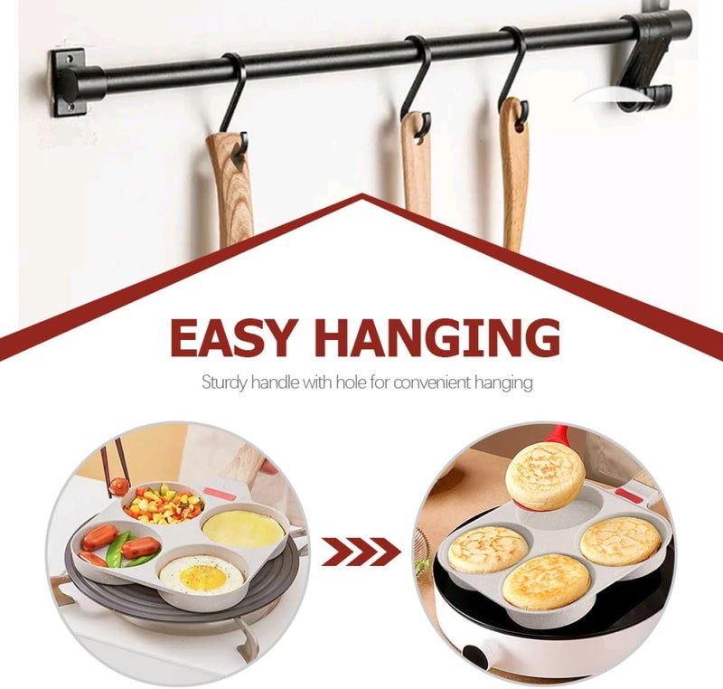 Nonstick Four-Hole Egg Frying Pan Small Breakfast Omelette Pan White Granite Coating Suitable for Gas Stove Home Kitchen Cooking - Image 2