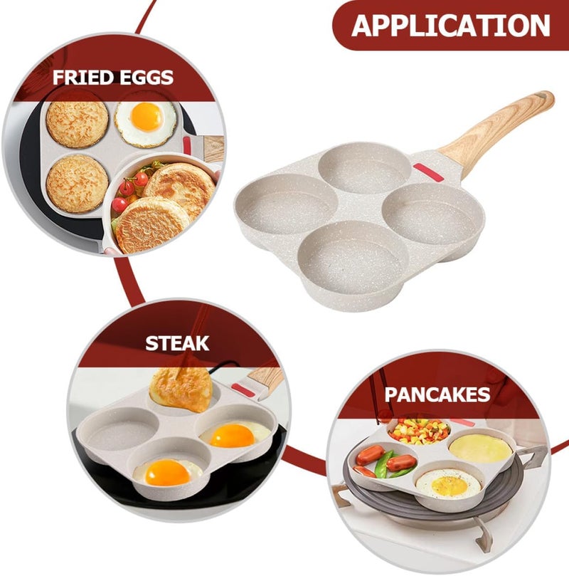 Nonstick Four-Hole Egg Frying Pan Small Breakfast Omelette Pan White Granite Coating Suitable for Gas Stove Home Kitchen Cooking - Image 3