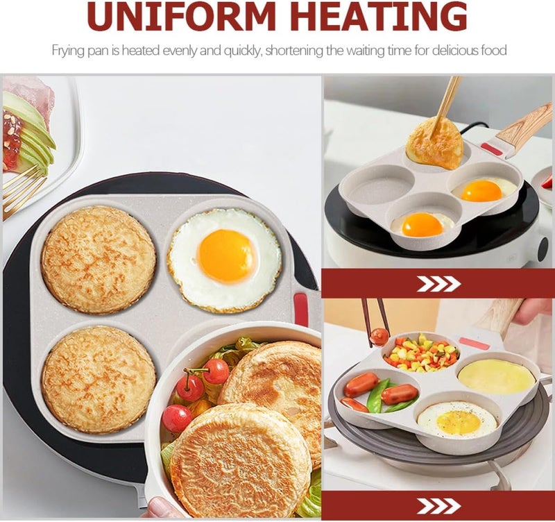 Nonstick Four-Hole Egg Frying Pan Small Breakfast Omelette Pan White Granite Coating Suitable for Gas Stove Home Kitchen Cooking - Image 5