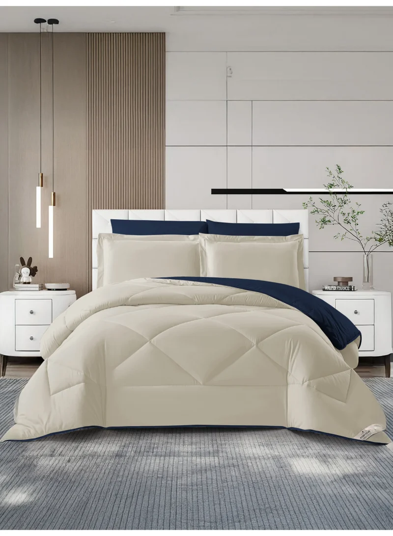 Bedding Comforter Set, King Size Fits 200x200 cm - 6-Pcs Solid Quilted Bed Set, Microfiber Fabric - 1 Comforter, 1 Fitted Sheet, 2 Pillow Shams, 2 Pillowcases