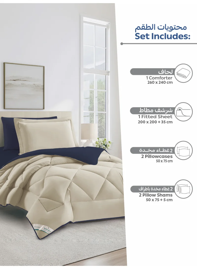 Donetella KING 6pcs (200x200) Bedding Comforter Set, King Size Fits 200x200 cm - 6-Pcs Solid Quilted Bed Set, Microfiber Fabric - 1 Comforter, 1 Fitted Sheet, 2 Pillow Shams, 2 Pillowcases  | Best Price UAE