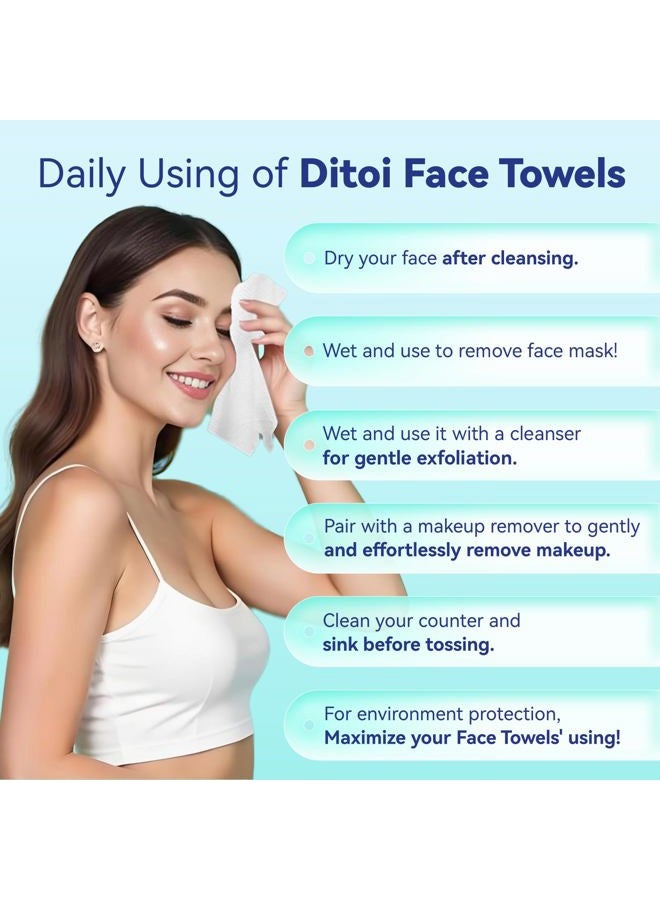 Ditoi Disposable Face Towels XL, Soft Cotton Facial Cleansing Cloths, Dry Face Towelettes for Makeup Removal, Sensitive Skin & Daily Skin Care, 50 Count, 10"×12" - Image 2