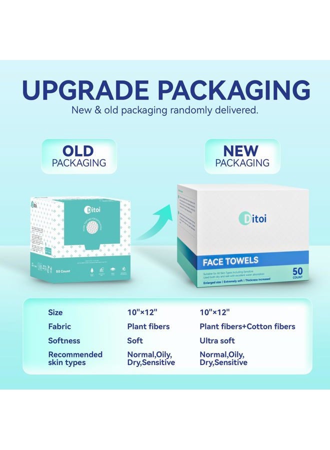 Ditoi Disposable Face Towels XL, Soft Cotton Facial Cleansing Cloths, Dry Face Towelettes for Makeup Removal, Sensitive Skin & Daily Skin Care, 50 Count, 10"×12" - Image 3