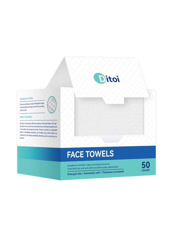 Ditoi Disposable Face Towels XL, Soft Cotton Facial Cleansing Cloths, Dry Face Towelettes for Makeup Removal, Sensitive Skin & Daily Skin Care, 50 Count, 10"×12" - Image 1