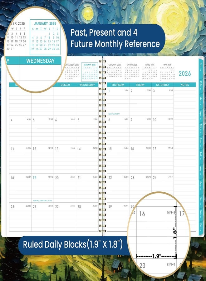 Journaltastic 2026 Monthly Planner - 2026 Planner, Monthly Calendar 2026, Jan. 2026 - Dec. 2026, 9" x 11", 12 Month with Tabs & Pocket, Flexible Cover, Twin-Wire Binding, Thick Paper - Starry Skies Painting - Image 4