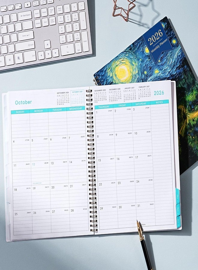 Journaltastic 2026 Monthly Planner - 2026 Planner, Monthly Calendar 2026, Jan. 2026 - Dec. 2026, 9" x 11", 12 Month with Tabs & Pocket, Flexible Cover, Twin-Wire Binding, Thick Paper - Starry Skies Painting - Image 2