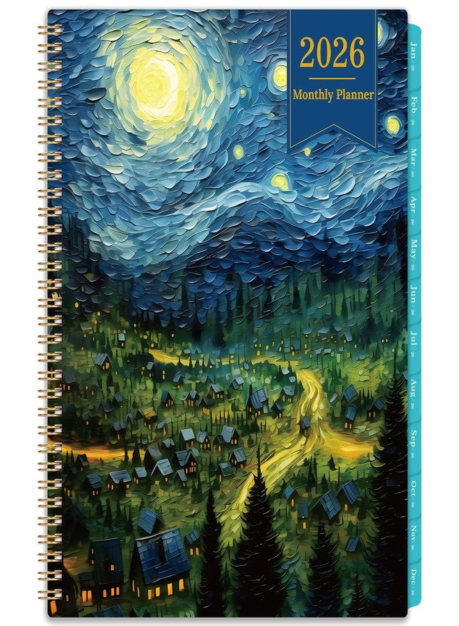 Journaltastic 2026 Monthly Planner - 2026 Planner, Monthly Calendar 2026, Jan. 2026 - Dec. 2026, 9" x 11", 12 Month with Tabs & Pocket, Flexible Cover, Twin-Wire Binding, Thick Paper - Starry Skies Painting - Image 1