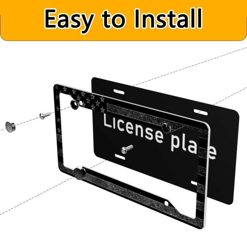 GACCAP License Plate Frame 2 Pack Front Rear Aluminum Metal Rust-Proof Universal Car Tag Frames Holder with 4 Holes Car Decor Accessory with Screws for Men Women - Black Grey American Flag - Image 4