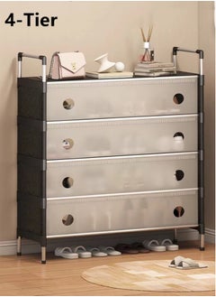Kutis 1-Piece 4 Tiers Simple Shoe Rack Assembly Shoe Rack Storage Organizer Steel Pipe PP Black/Clear 63x28x100 Centimeter  - Image 1