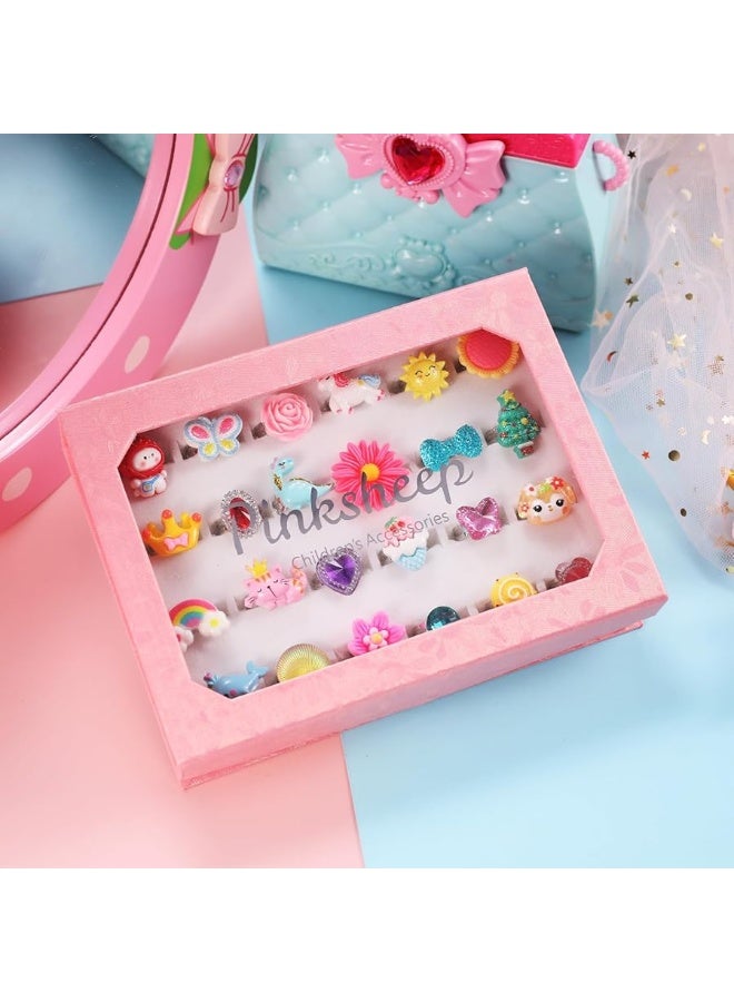 PinkSheep Little Girl Jewel Rings in Box, Adjustable, No Duplication, Girl Pretend Play and Dress Up Rings (24 Lovely Ring) - Image 4