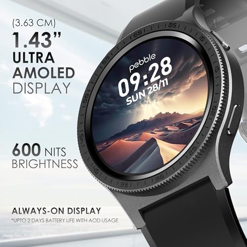 Pebble Revolve Pro 1.43" Ultra AMOLED Smartwatch | Rotating Bezel | 600 Nits Brightness | AOD | High-Accuracy Step Counter | Metal Build & Premium Strap | BT Calling | DIY Watch Faces - Grey - Image 5