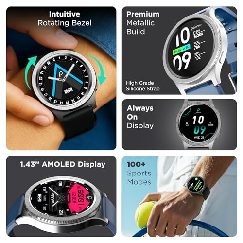 Pebble Revolve Pro 1.43" Ultra AMOLED Smartwatch | Rotating Bezel | 600 Nits Brightness | AOD | High-Accuracy Step Counter | Metal Build & Premium Strap | BT Calling | DIY Watch Faces - Grey - Image 2