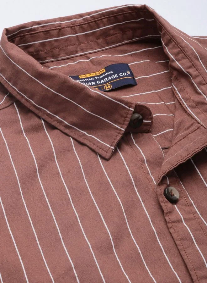 The Indian Garage Co Men Regular Fit STRIPED Full Sleeves Cutaway Collar Casual Shirt