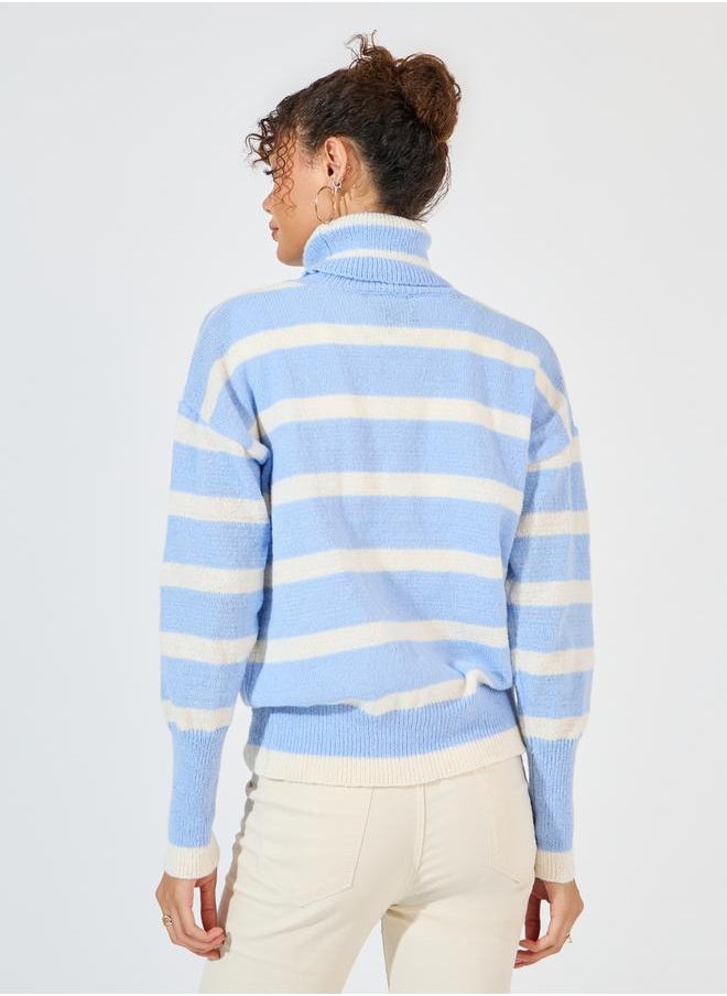 Styli - Regular Fit Turtle Neck Striped Sweater - Image 1