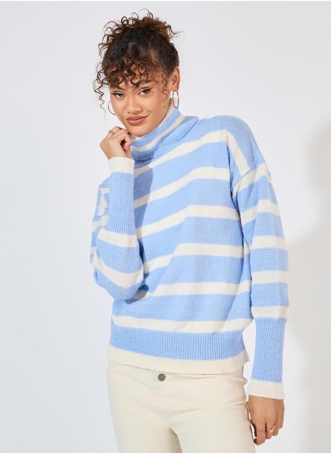 Styli - Regular Fit Turtle Neck Striped Sweater - Image 1