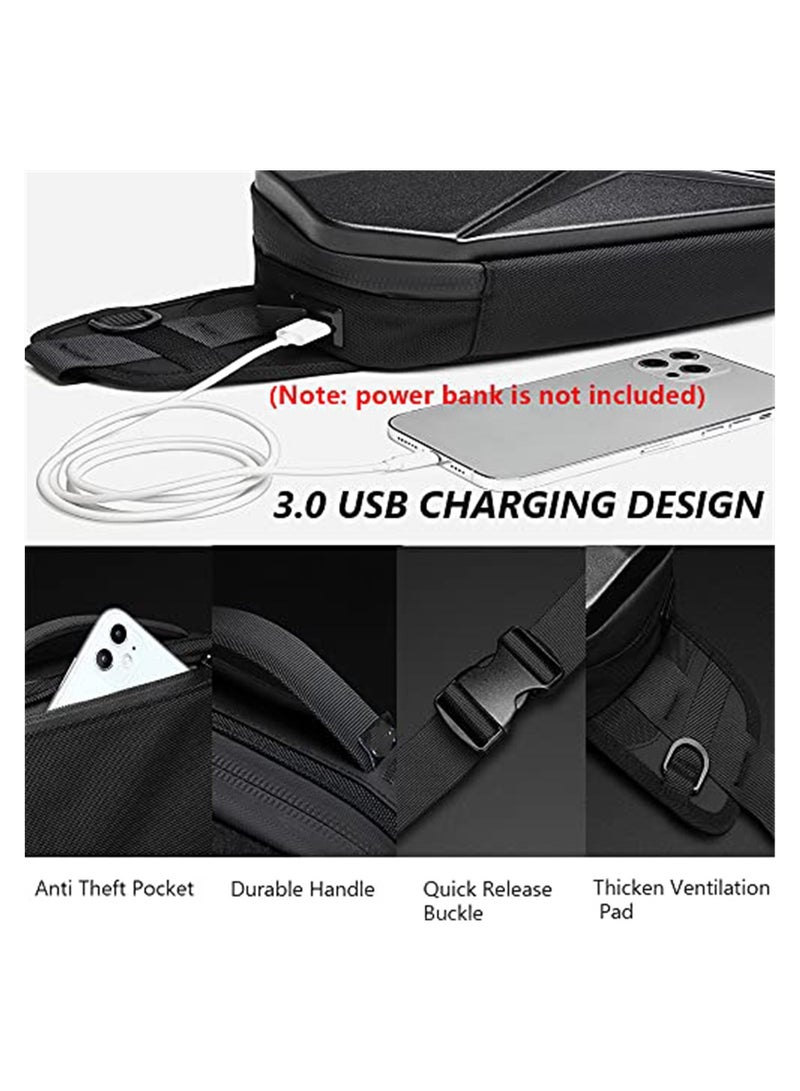 حقيبة صدر عصرية مقاومة للماء مع غلاف صلب حقيبة كتف عابرة مع منفذ USB للرجال والنساء - Image 4