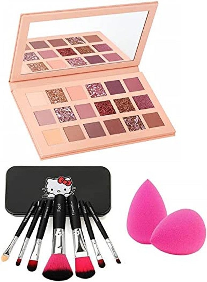 Aabhir TRADERS Nude Eyeshadow Palette 18 Shades With Makeup Brush & Beauty Blender, Shimmery & Matte Finish (3 Items In The Set) - Image 1