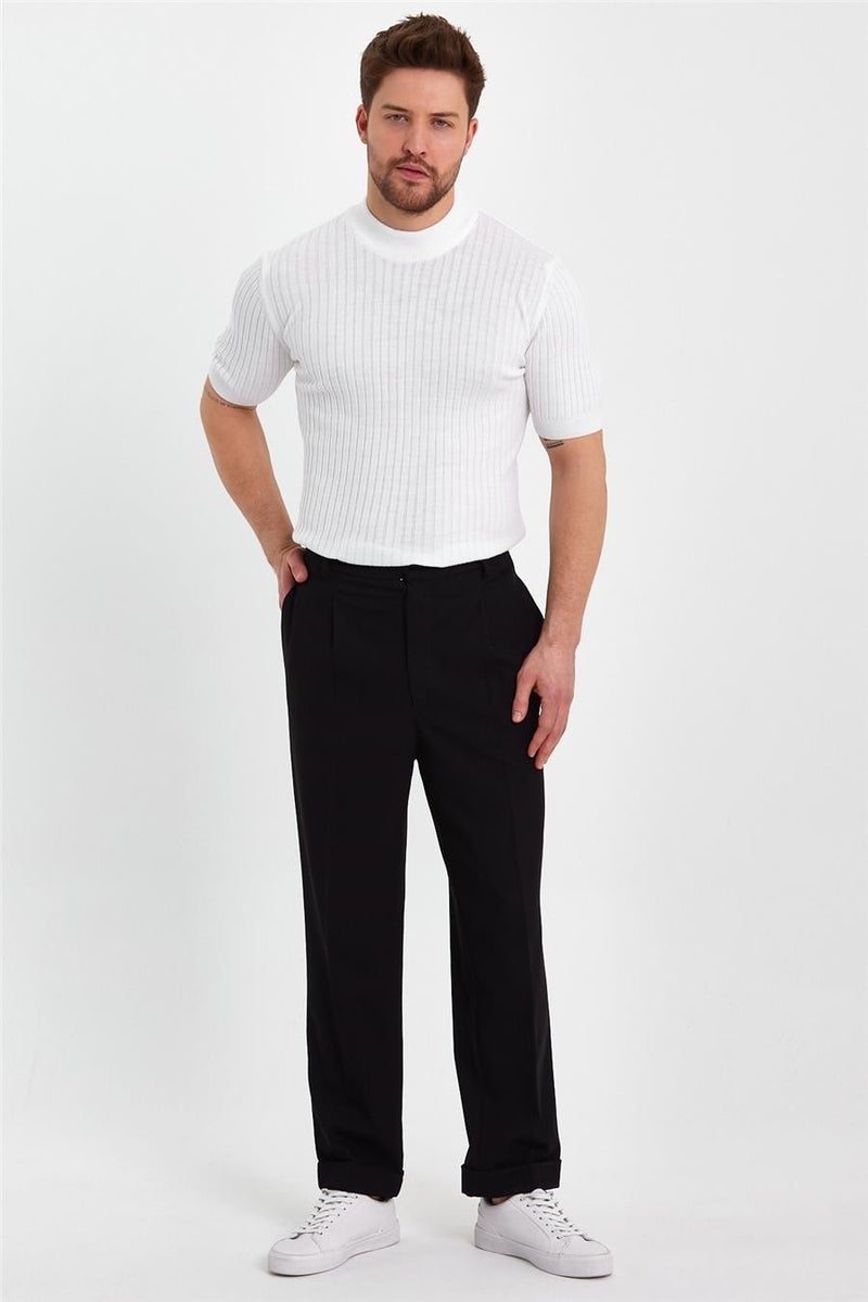 Cool Tarz Cool Style White Men's Half Turtleneck Striped Knitwear T-SHIRT-TRZ19233R01S  - Image 2