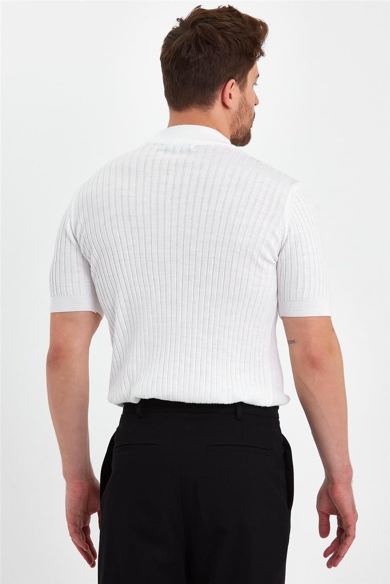 Cool Tarz Cool Style White Men's Half Turtleneck Striped Knitwear T-SHIRT-TRZ19233R01S  - Image 5