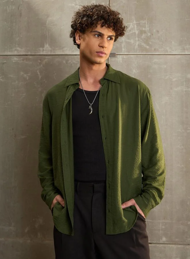 SASSAFRAS SASSAFRAS Solid Spread Collar Regular Fit Shirt