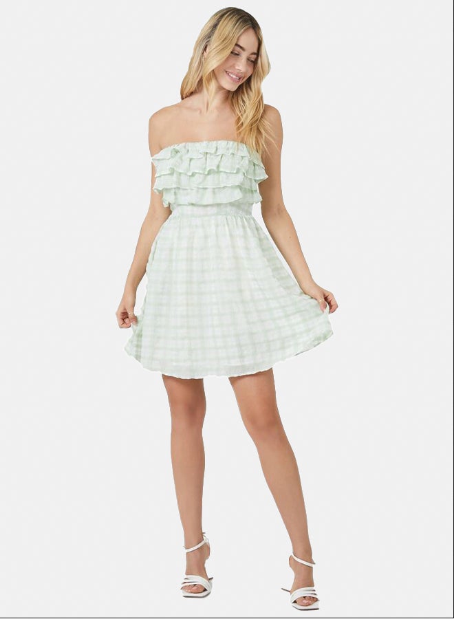 FOREVER 21 Strapless Plaid Ruffle Mini Dress - Image 2