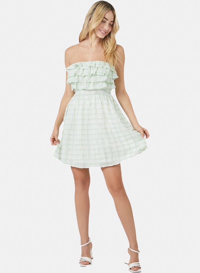 FOREVER 21 Strapless Plaid Ruffle Mini Dress - Image 1