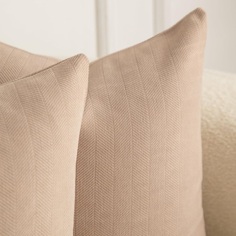MANDIOO Pack of 2 Chenille Throw Pillow Covers Elegant Design Soft and Luxurious Decorative Cushion Covers Pillowcase Couch Sofa Bedroom Living Room Home Decor 20x20 Inch Khaki - Image 2