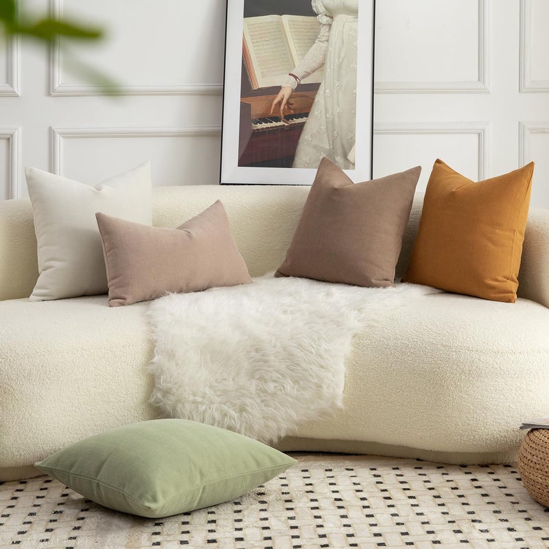 MANDIOO Pack of 2 Chenille Throw Pillow Covers Elegant Design Soft and Luxurious Decorative Cushion Covers Pillowcase Couch Sofa Bedroom Living Room Home Decor 20x20 Inch Khaki - Image 4