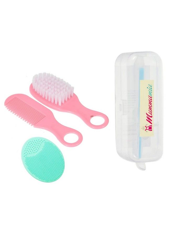 Mummamia Baby Comb & Hairbrush With Soft Silicone Cradle Cap Brushcomes In A Travel Case (Pink) - Image 2
