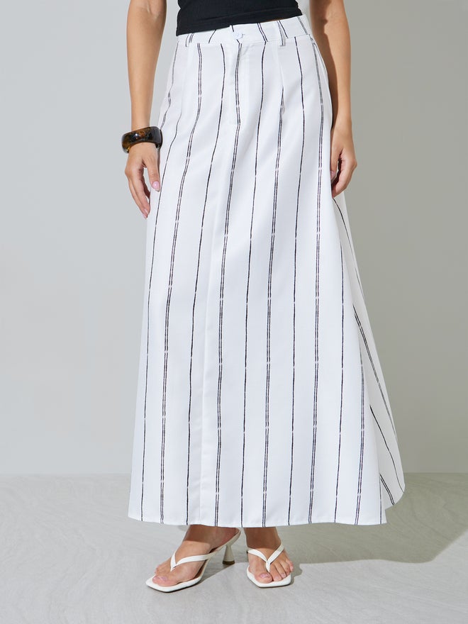 Styli White A-Line Maxi Skirt with Pinstripes - Image 2