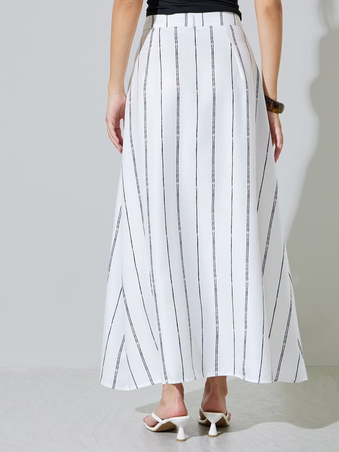 Styli White A-Line Maxi Skirt with Pinstripes - Image 4