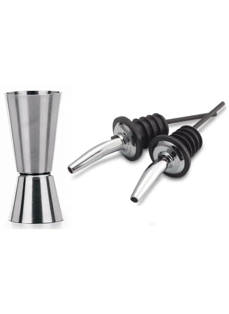 Dynore Dynore Stainless Steel Double Sided Tall Peg Measure 30 60 ml with 2 Wine Pourer Set of 3  - Image 1