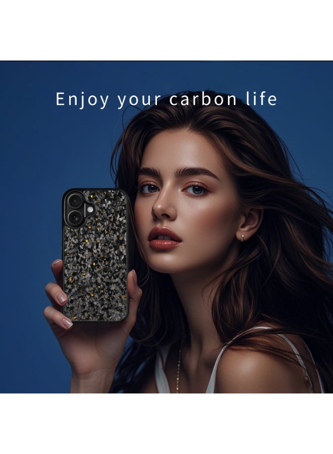 سولاري غطاء حماية مقاوم للصدمات لهاتف iPhone 17 بتصميم لامع من ألياف الكربون السوداء والذهب، غطاء خلفي ضيق مضاد للخدش (ذهبي) - Image 3