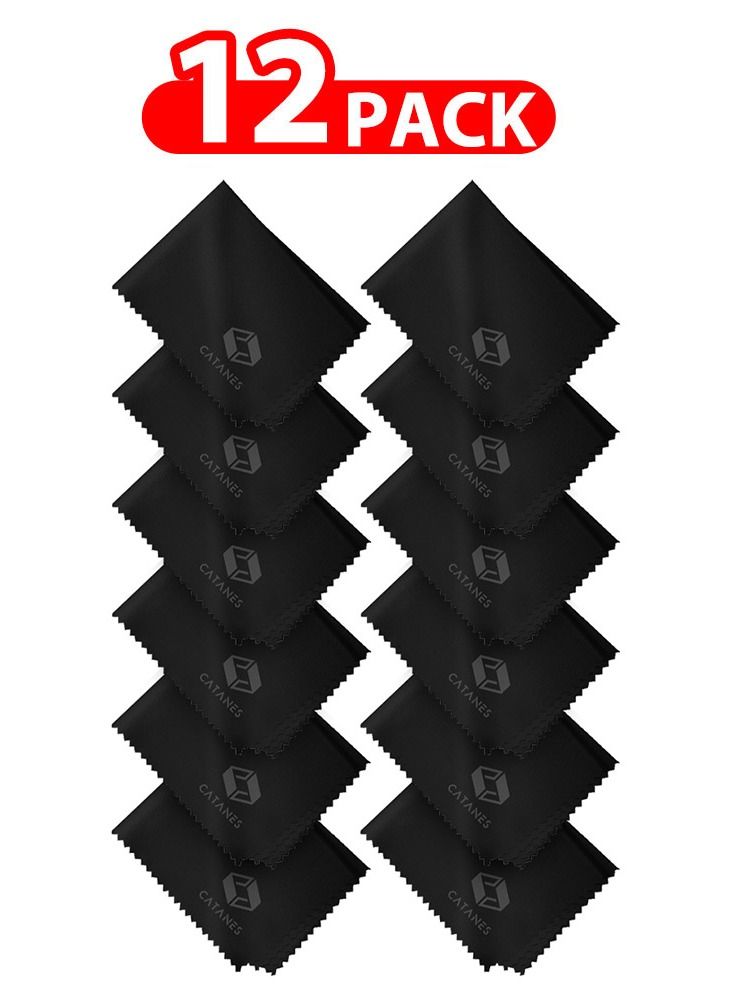 CATANES 12 Pack Of Microfiber Cleaning Cloth Premium Cloth for Glasses Lens Screens and More Black  - Image 1