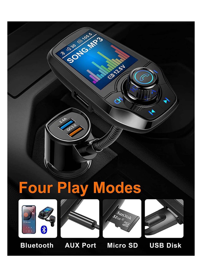 Bluetooth FM Transmitter in-Car Wireless Radio Adapter Kit W 1.8 Color Display Hands-Free Call AUX in Out SD TF Card USB Charger QC3.0 for All Smartphones Audio Players - Image 3