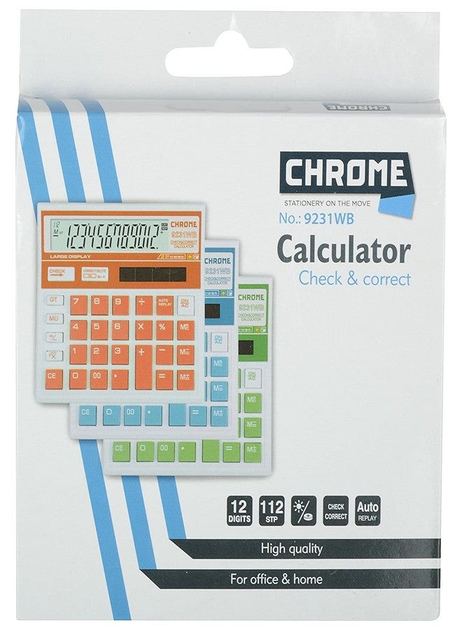 كروم آلة حاسبة أساسية مكونة من 12 رقمًا من نوع Chrome 9231WB Box - Check & Correct (برتقالي) - Image 4
