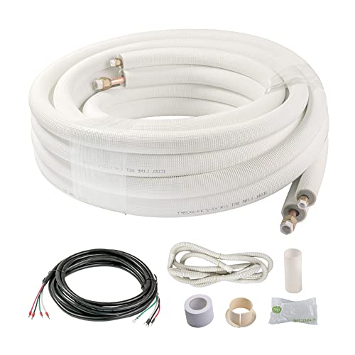 I COOL ICOOL 25 Ft. Mini Split Line Set 1/4 1/2 O.D. & 3/8 PE Thickened Insulated Coil Copper Pipes for Air Conditioner HVAC Refrigeration and Heating Equipment, with Fittings - Image 1