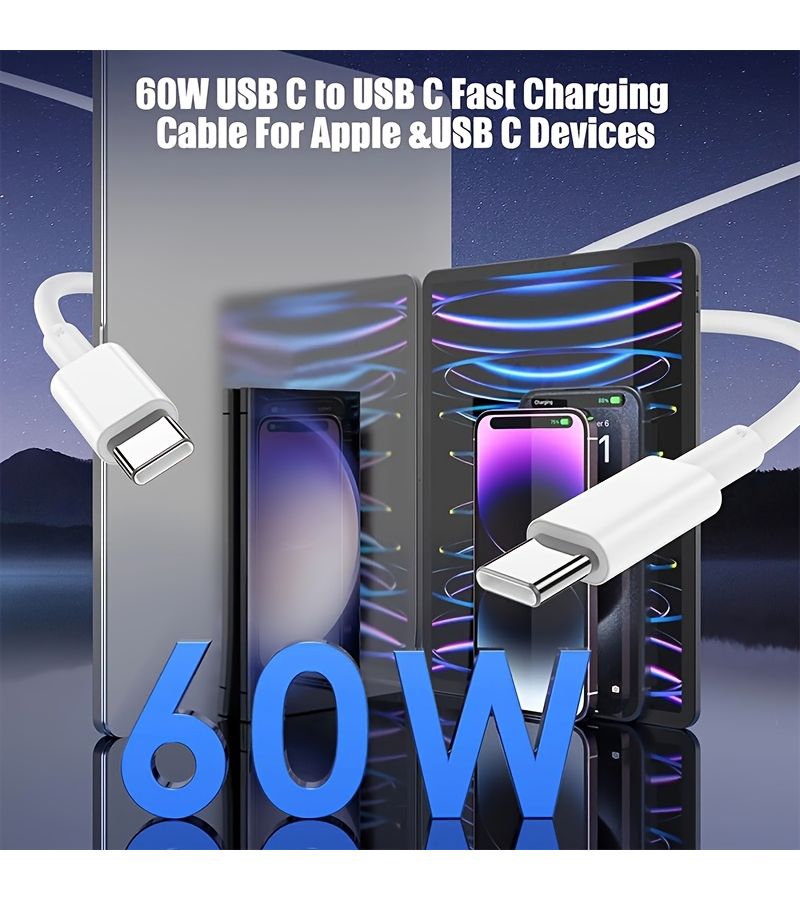 3pcs 60W PD Type C To Type C Fast Charging Data Cable 0.3m 0.98ft For Android Phones - Image 5