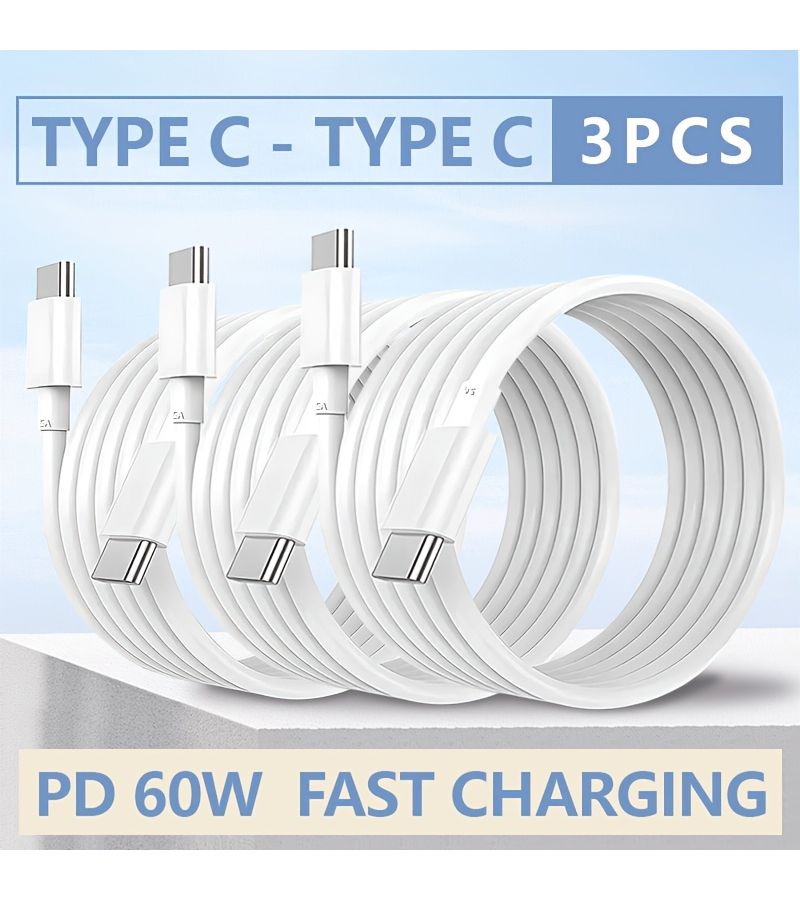 3pcs 60W PD Type C To Type C Fast Charging Data Cable 0.3m 0.98ft For Android Phones - Image 1